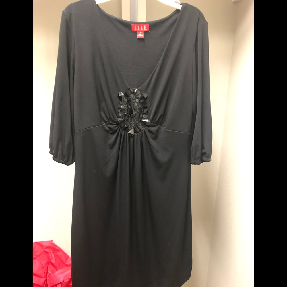 Black dress with beaded design - 3/4 sleeves